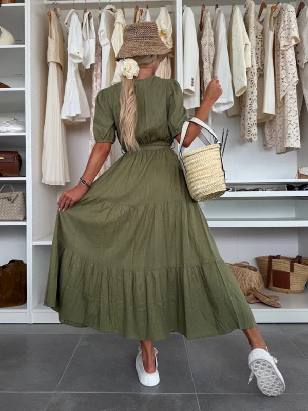 Chicnmom Vestidos largo Premamá Cinturón Volantes Fluidez Verde