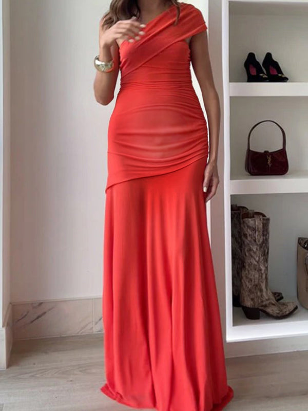 Chicnmom Vestidos largo Premamá Hombro caído Fluidez Rojo
