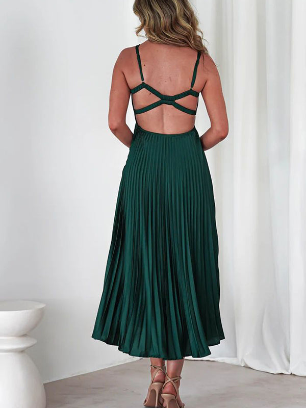 Chicnmom Vestidos largo Premamá Plisado Espalda Descubierta Verde