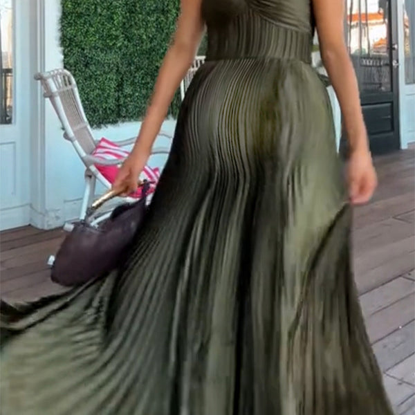 Chicnmom Vestidos largo Premamá Plisado Fluidez Verde Oscuro