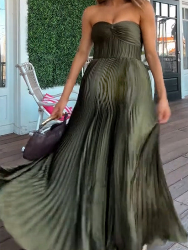 Chicnmom Vestidos largo Premamá Plisado Fluidez Verde Oscuro