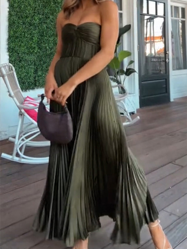 Chicnmom Vestidos largo Premamá Plisado Fluidez Verde Oscuro