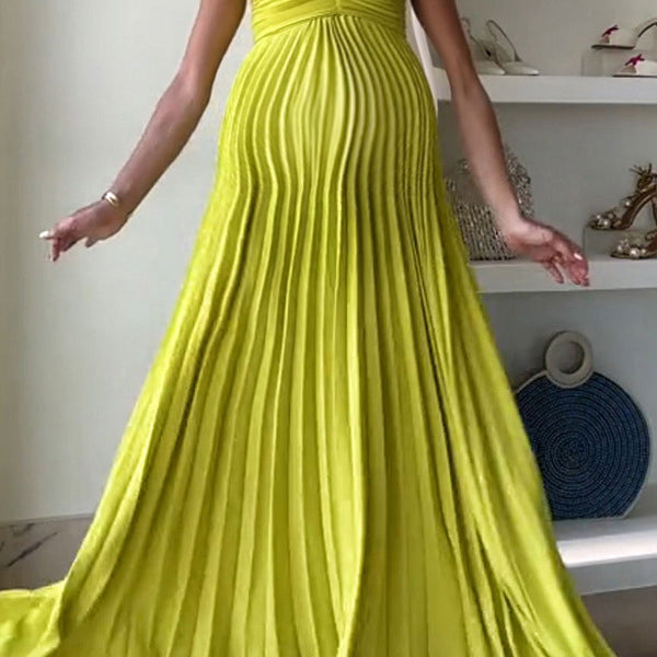 Chicnmom Vestidos largo Premamá Plisado Fluidez Amarillo