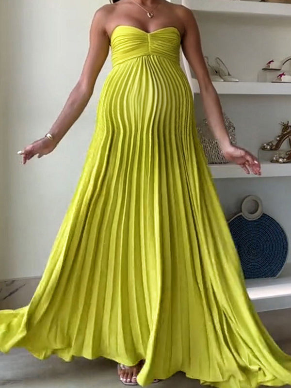 Chicnmom Vestidos largo Premamá Plisado Fluidez Amarillo