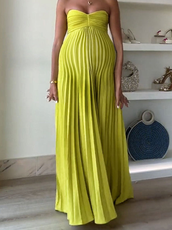 Chicnmom Vestidos largo Premamá Plisado Fluidez Amarillo