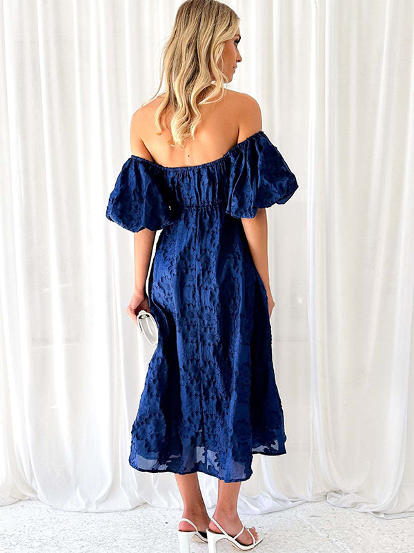 Chicnmom Vestidos largo Premamá Estampado Hombros descubiertos Azul Marino