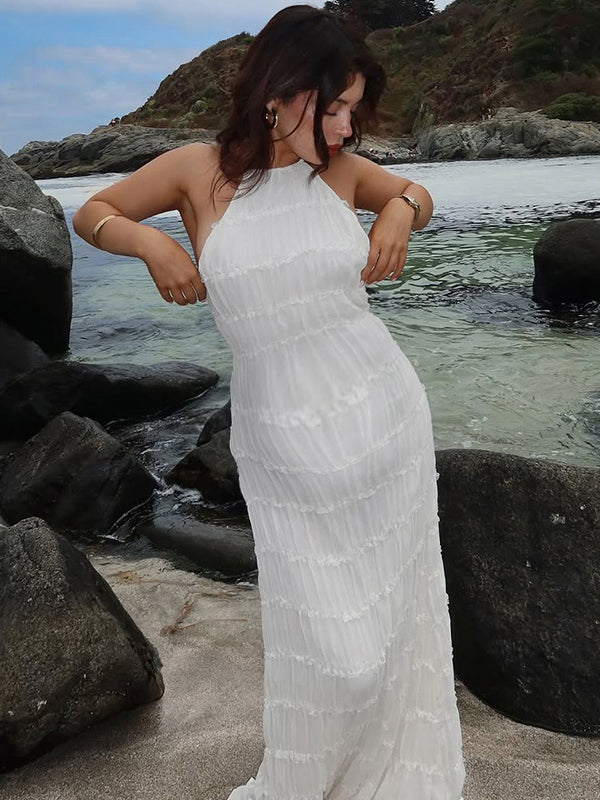 Chicnmom Vestidos largo Premamá Pliegue Espalda Descubierta Blanco