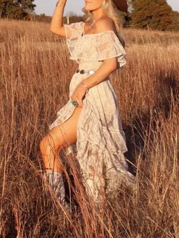 Chicnmom Vestidos largo Premamá Encaje Volantes Multicapa Albaricoque