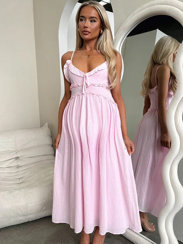 Chicnmom Vestidos largo Premamá Volantes Fluidez De tirantes Rosa