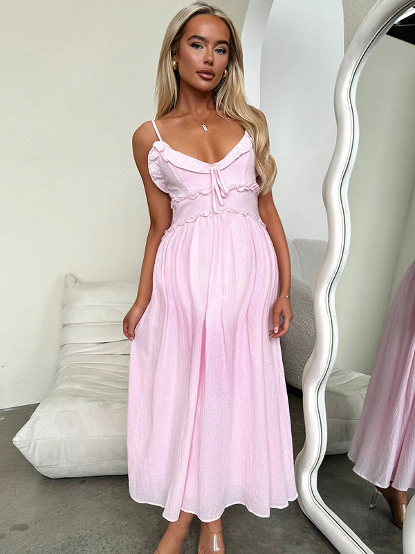 Chicnmom Vestidos largo Premamá Volantes Fluidez De tirantes Rosa