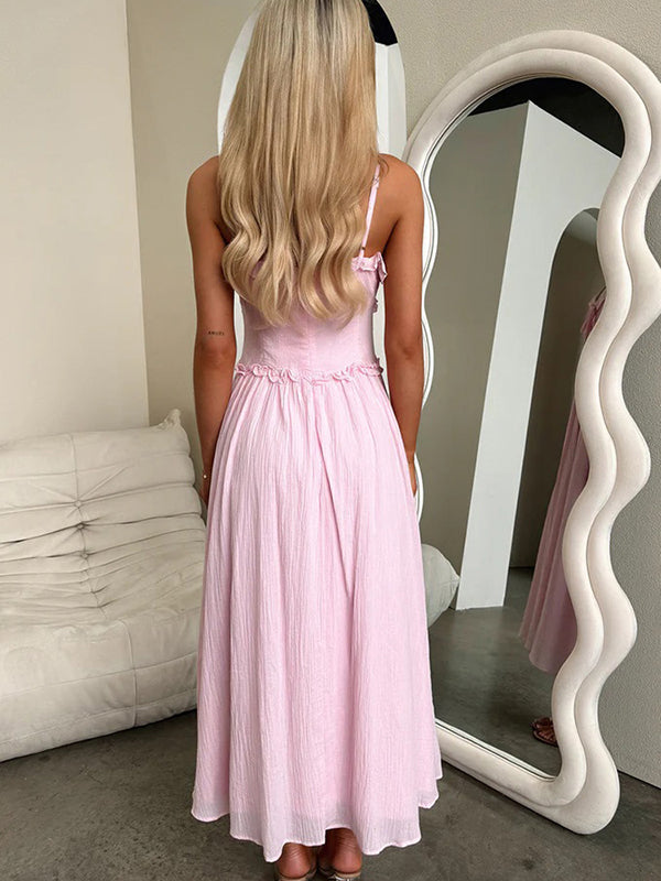 Chicnmom Vestidos largo Premamá Volantes Fluidez De tirantes Rosa