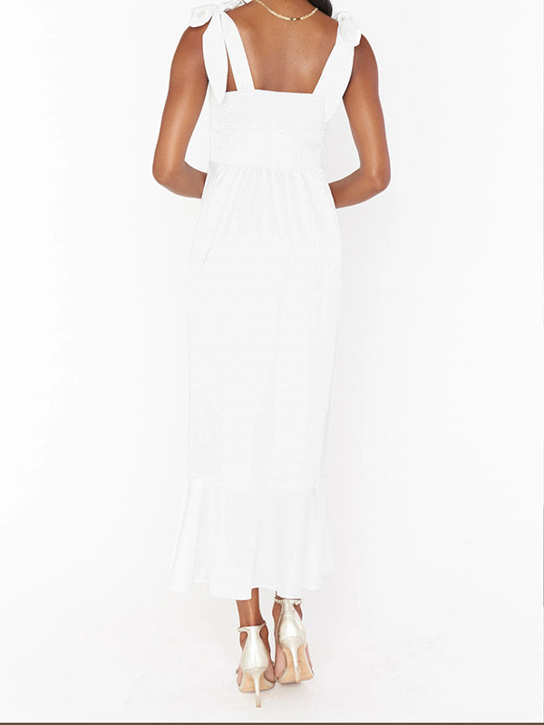 Chicnmom Vestidos largo Premamá Volantes Abertura Cinturón Blanco