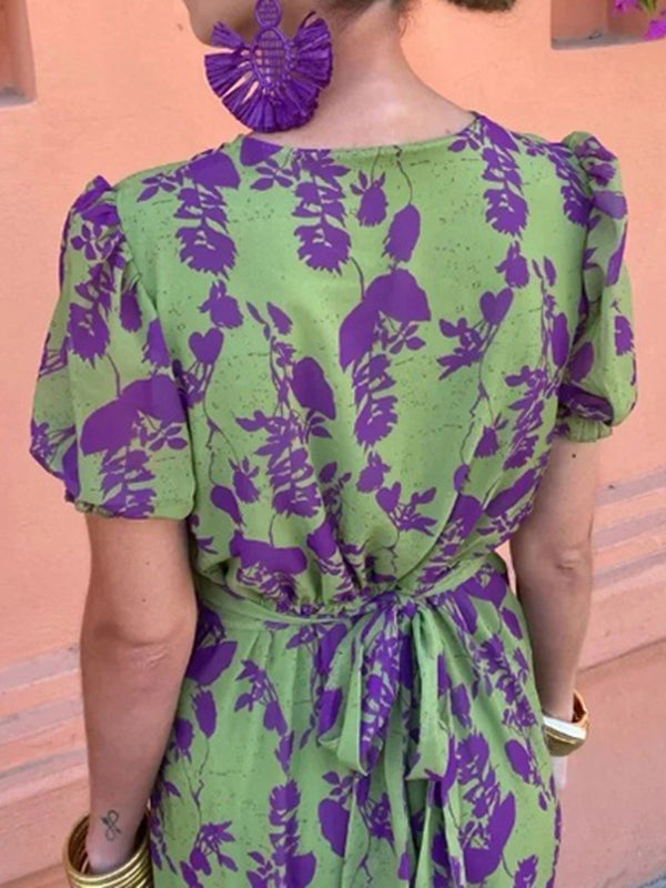 Chicnmom Vestidos largo Premamá Estampado Pecho fruncido Verde