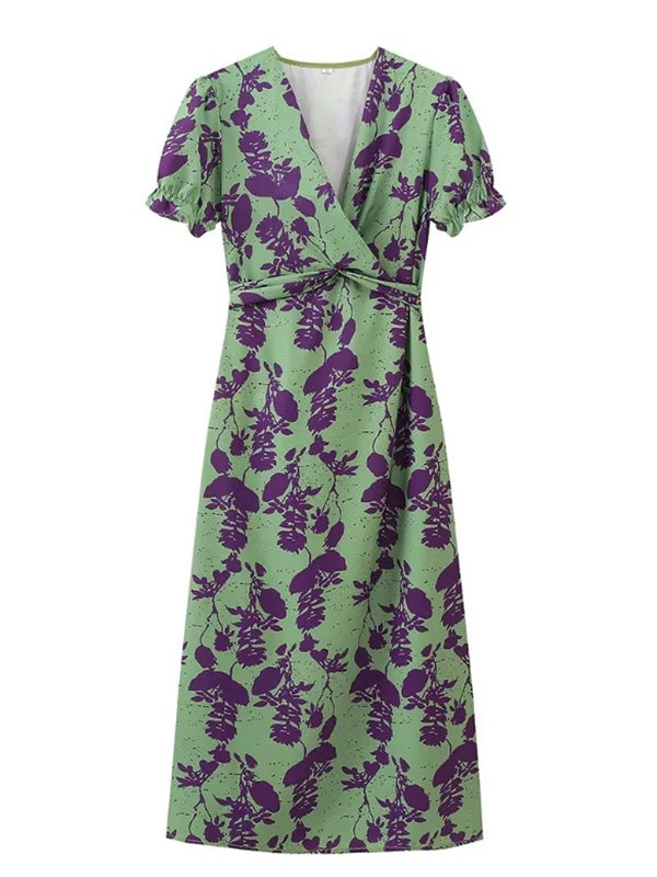 Chicnmom Vestidos largo Premamá Estampado Pecho fruncido Verde