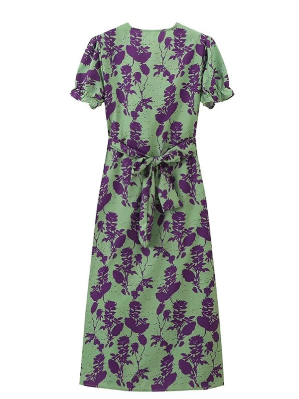 Chicnmom Vestidos largo Premamá Estampado Pecho fruncido Verde