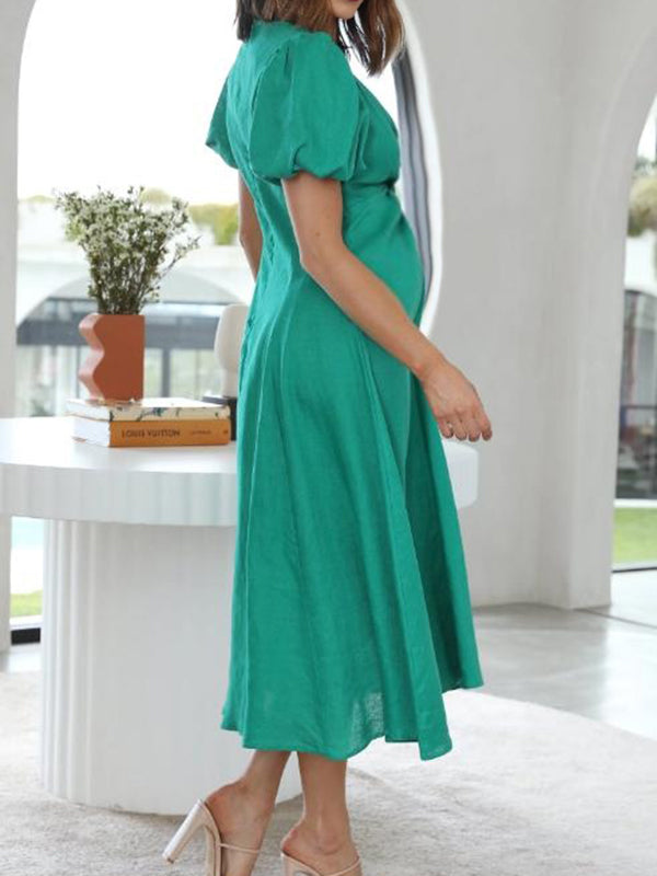 Chicnmom Vestidos largo Premamá nudo o fruncido Trapecio Verde