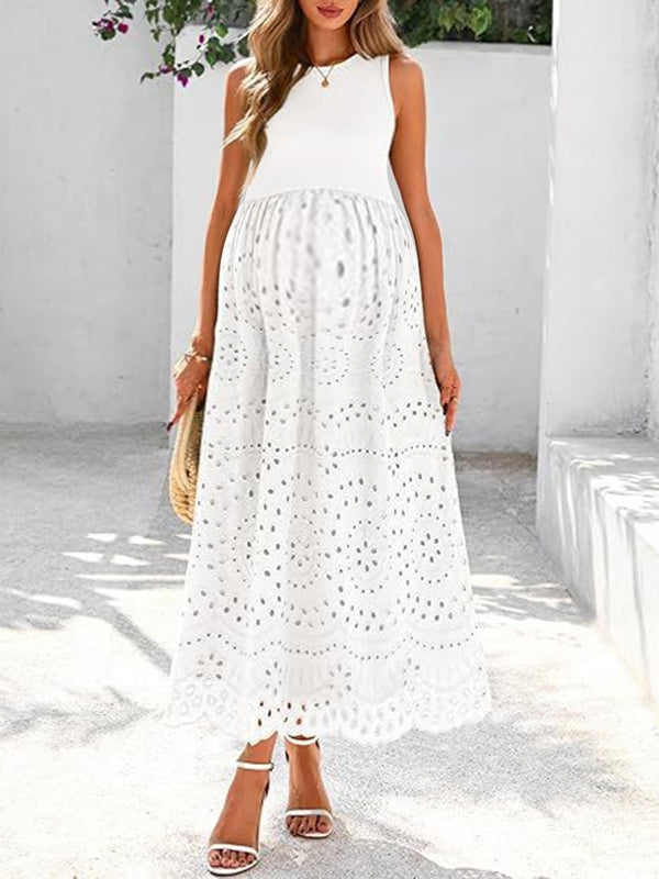 Chicnmom Vestido de encaje premamá Encaje Calado Blanco