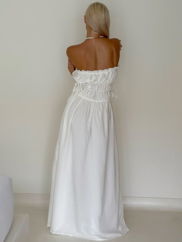 Chicnmom Vestidos casuales premamá Espalda Descubierta Pliegue fruncido Blanco