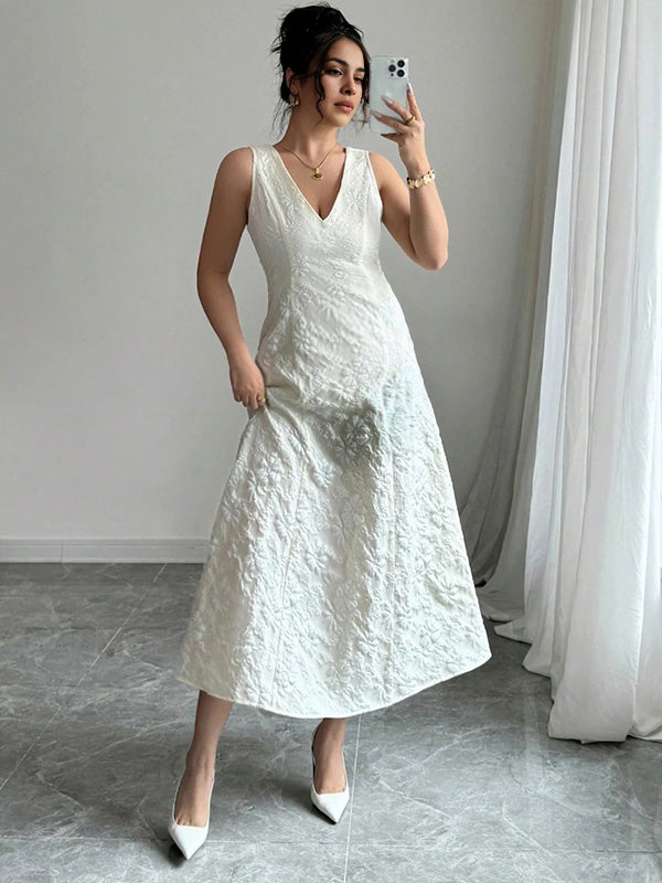 Chicnmom Vestidos largo Premamá Floreado Trapecio Blanco