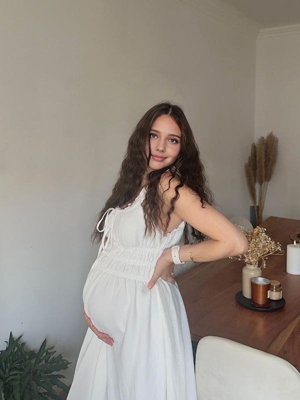 Chicnmom Vestidos casuales premamá De tirantes Volantes Lazo Blanco