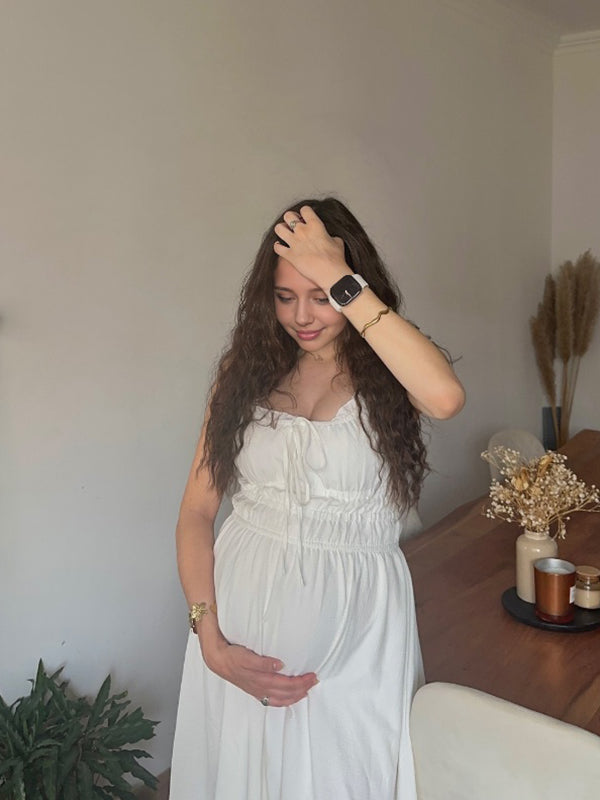 Chicnmom Vestidos casuales premamá De tirantes Volantes Lazo Blanco