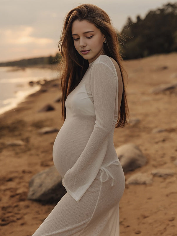 Chicnmom Vestido largo premamá Hombros descubiertos Blanco