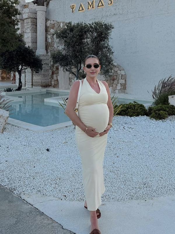 Chicnmom Vestido largo premamá Espalda Descubierta Albaricoque