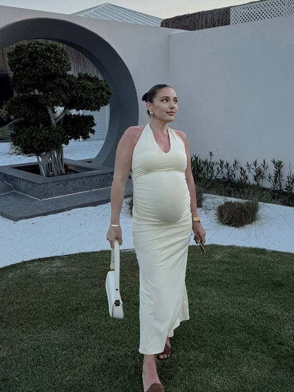 Chicnmom Vestido largo premamá Espalda Descubierta Albaricoque