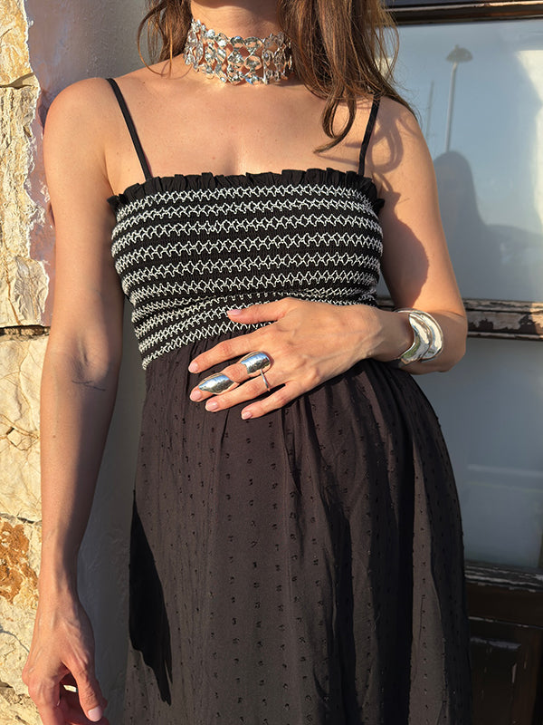 Chicnmom Vestidos largo Premamá Estampado Borde ondulado De tirantes Negro