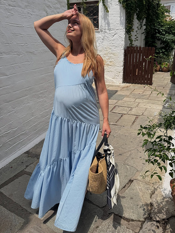 Chicnmom Vestidos largo Premamá Empalme Fluidez De tirantes Azul Cielo