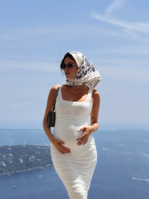 Chicnmom Vestidos casuales premamá Pliegue fruncido Abertura Blanco