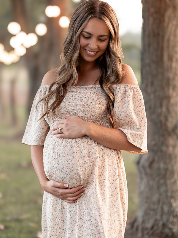 Chicnmom Vestido para Fotos de Embarazadas Bohemio Elegantes con Pliegues y Volantes