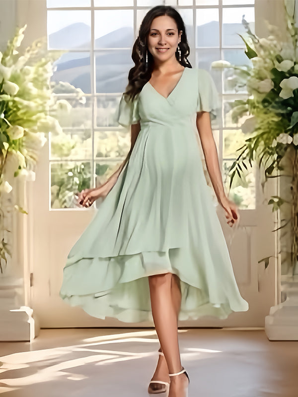 Chicnmom Vestidos medios de embarazo con volantes-Vert