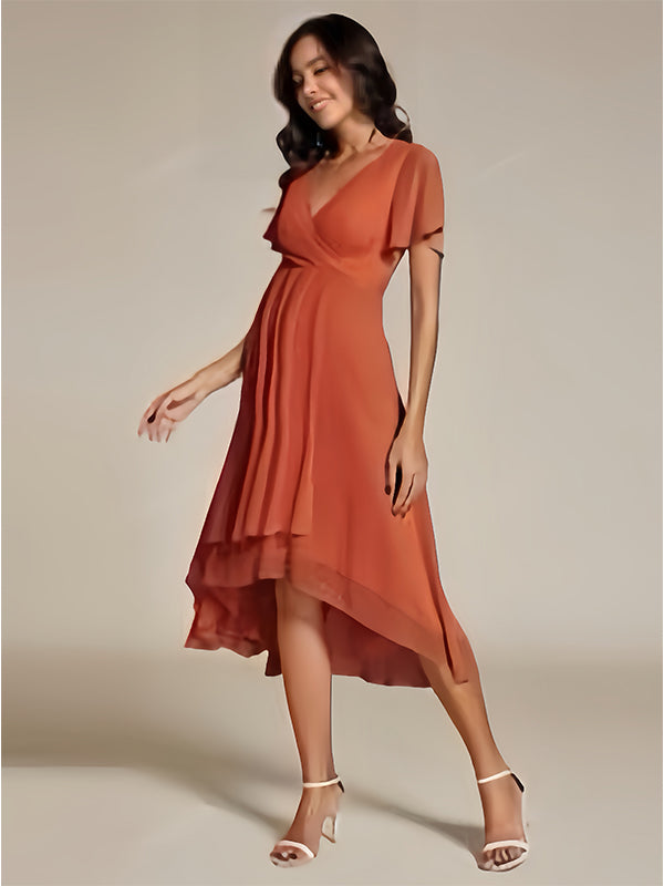 Chicnmom Vestidos medios de embarazo con volantes-Orange