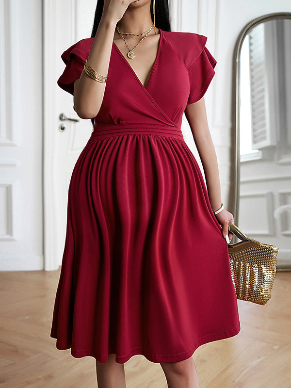 Chicnmom Vestidos midi Premamá Volantes Trapecio Burdeos