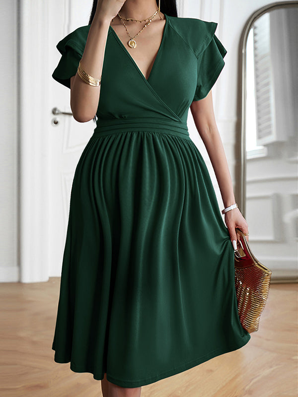 Chicnmom Vestidos midi Premamá Volantes Trapecio Verde