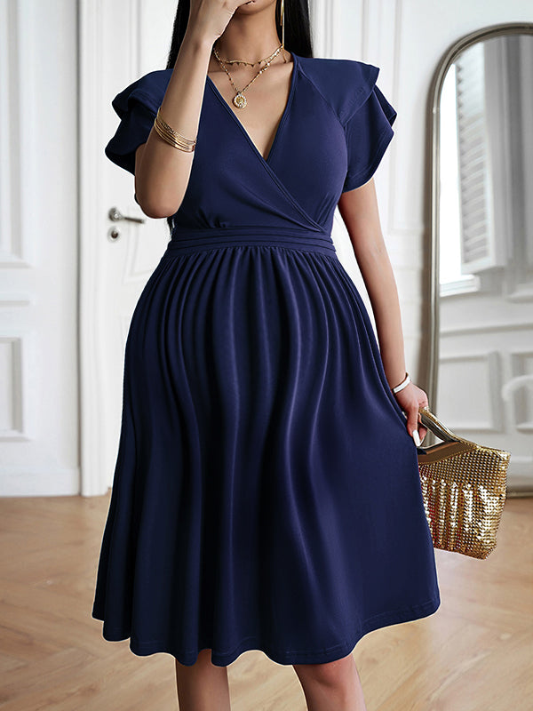 Chicnmom Vestidos midi Premamá Volantes Trapecio Azul Marino