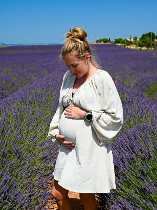 Chicnmom Vestidos casuales premamá Espalda Descubierta Volantes Albaricoque