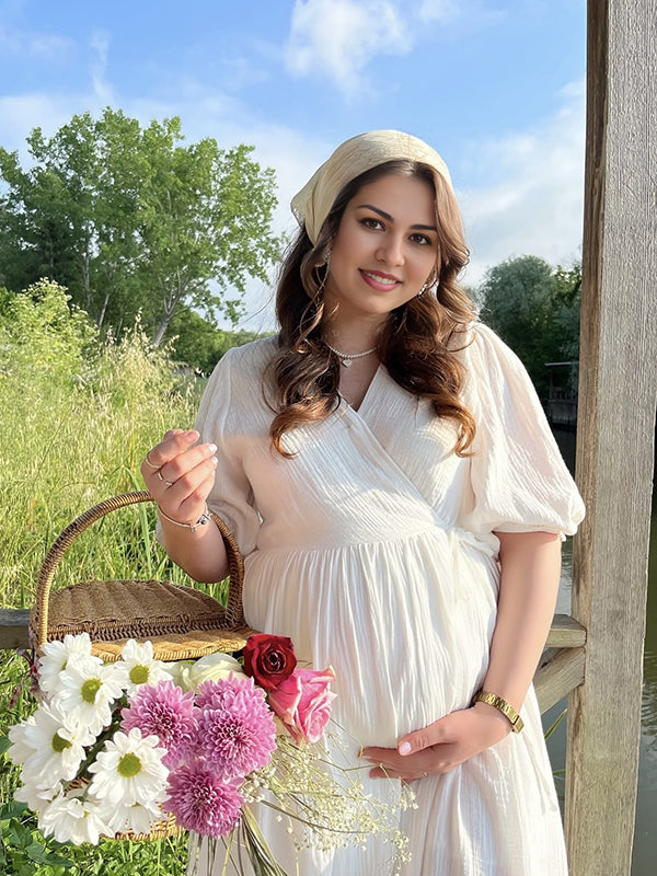 Chicnmom Vestido midi premamá Cinturón Blanco