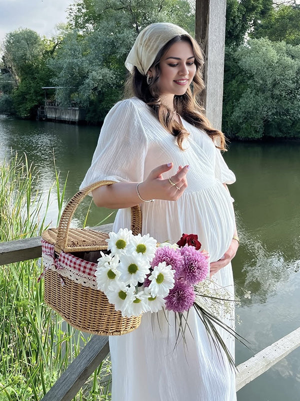 Chicnmom Vestido midi premamá Cinturón Blanco
