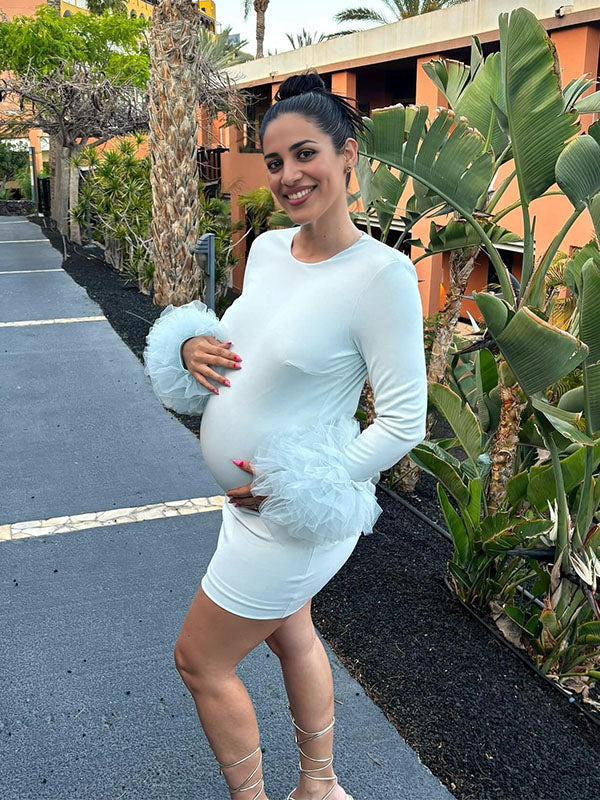 Chicnmom Ajustado Tul Manga Larga vestidos para embarazadas