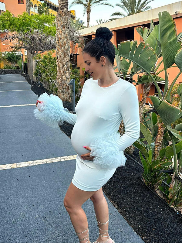 Chicnmom Ajustado Tul Manga Larga vestidos para embarazadas