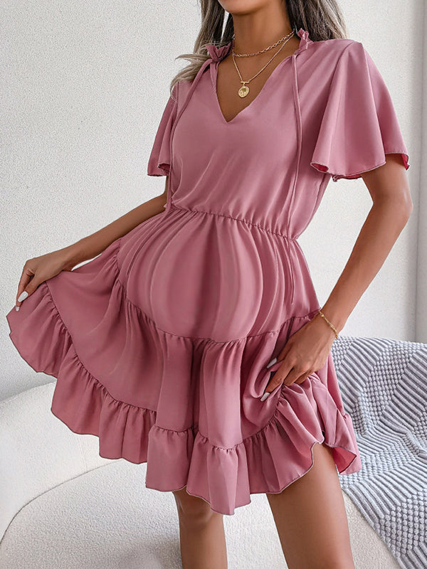 Chicnmom Vestidos mini Premamá Volantes Fluidez Trapecio Rosa