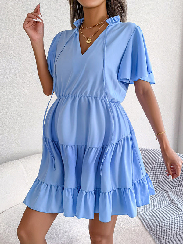 Chicnmom Vestidos mini Premamá Volantes Fluidez Trapecio Azul