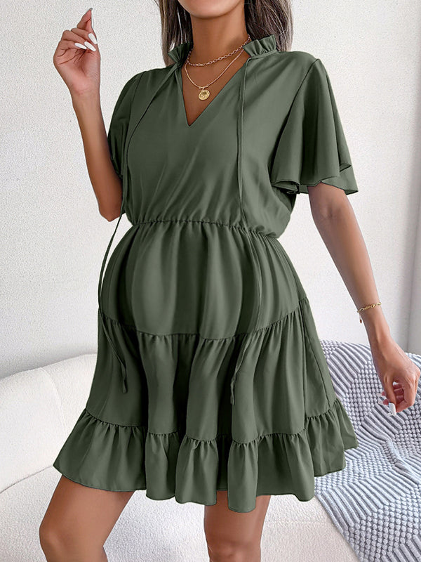 Chicnmom Vestidos mini Premamá Volantes Fluidez Trapecio Verde