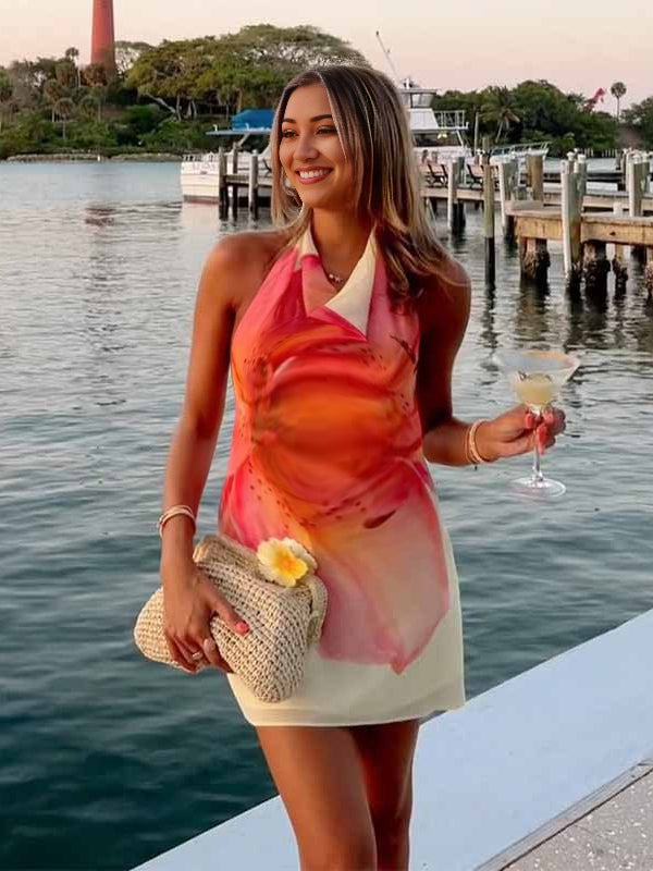 Chicnmom Vestido mini premamá Estampado Espalda Descubierta Plisado Rosa