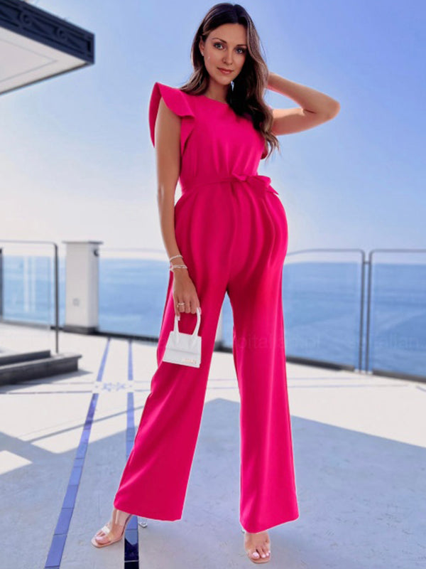 Chicnmom Mono Premamá Volantes Cinturón Rosa Roja