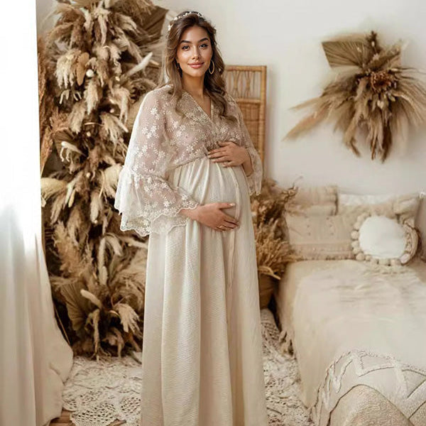 Chicnmom beige bordado encaje vestido elegante embarazada vestidos sesion de fotos maternidad