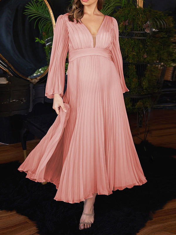 Chicnmom Elegante Vestidos Invitada Premama De Lactancia Con Plisado Boda Escote De Pico Con Manga Acampanad