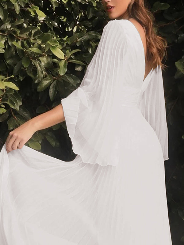 Chicnmom Elegante Vestidos Invitada Premama De Lactancia Con Plisado Boda Escote De Pico Con Manga Acampanad